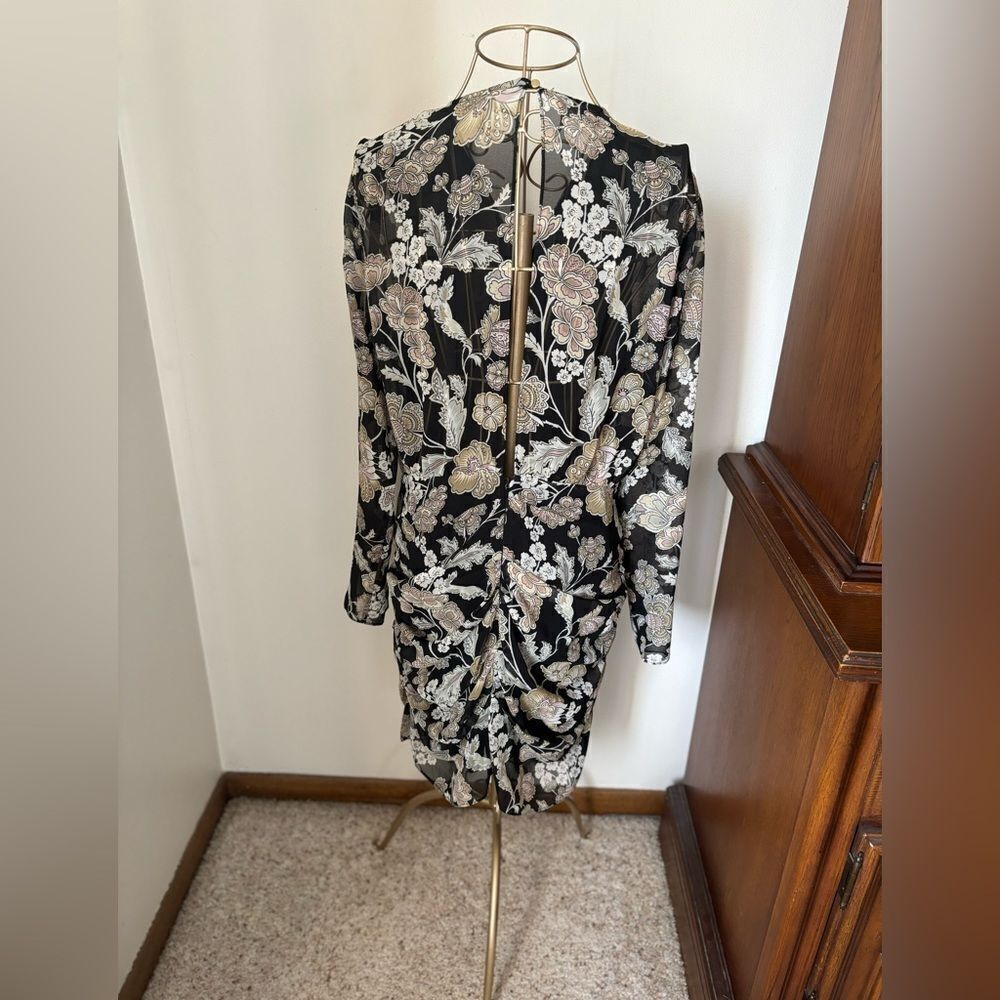 River Island Floral Long Sleeve Deep V Dress Size 10 Black NWT - Picture 7 of 14